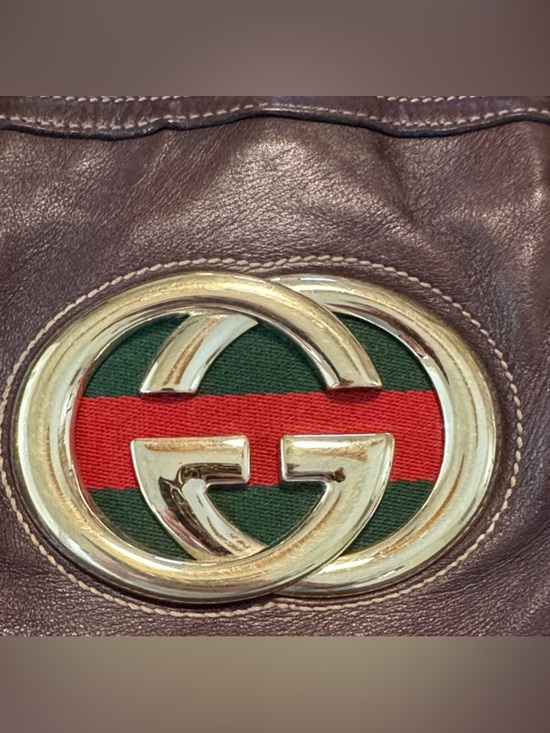 Gucci Dark Brown Leather shoulder bag with Green-Red Web and Gold GG - Picture 3 of 11
